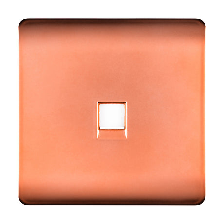 1 Gang Ethernet Outlet in copper with a flat screwless plate and single RJ45 data socket, shown on a plain white background.