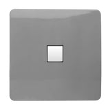 1 Gang Ethernet Outlet in light grey, screwless square plate with a single white data port, shown on a plain white background.