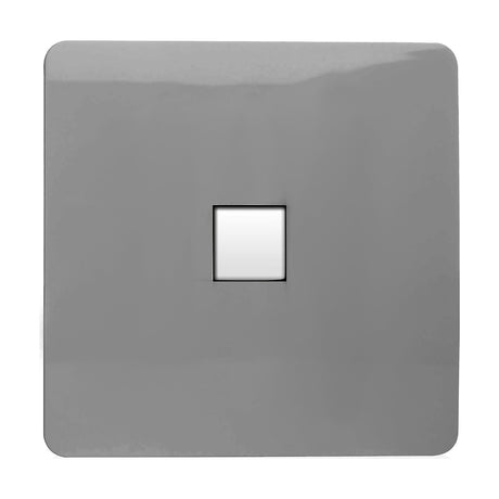1 Gang Ethernet Outlet in light grey, screwless square plate with a single white data port, shown on a plain white background.