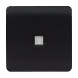 1 Gang Ethernet Outlet in matt black, screwless square plate with a single white RJ45 telephone-style socket module, shown on a plain white background.