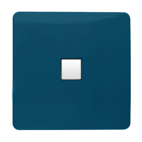 1 Gang Ethernet Outlet in midnight blue with a screwless square plate and single white RJ45 data port, shown on a plain white background.