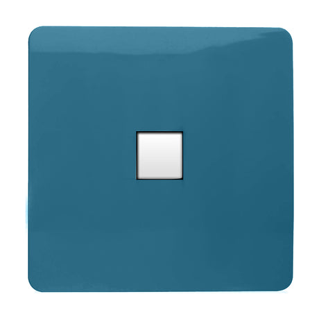 1 Gang Ethernet Outlet in Ocean Blue with a flat screwless plate and central white module, shown on a plain white background.