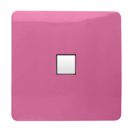 1 Gang Ethernet outlet in pink with a screwless square plate and single white RJ45 data port, shown on a plain white background.