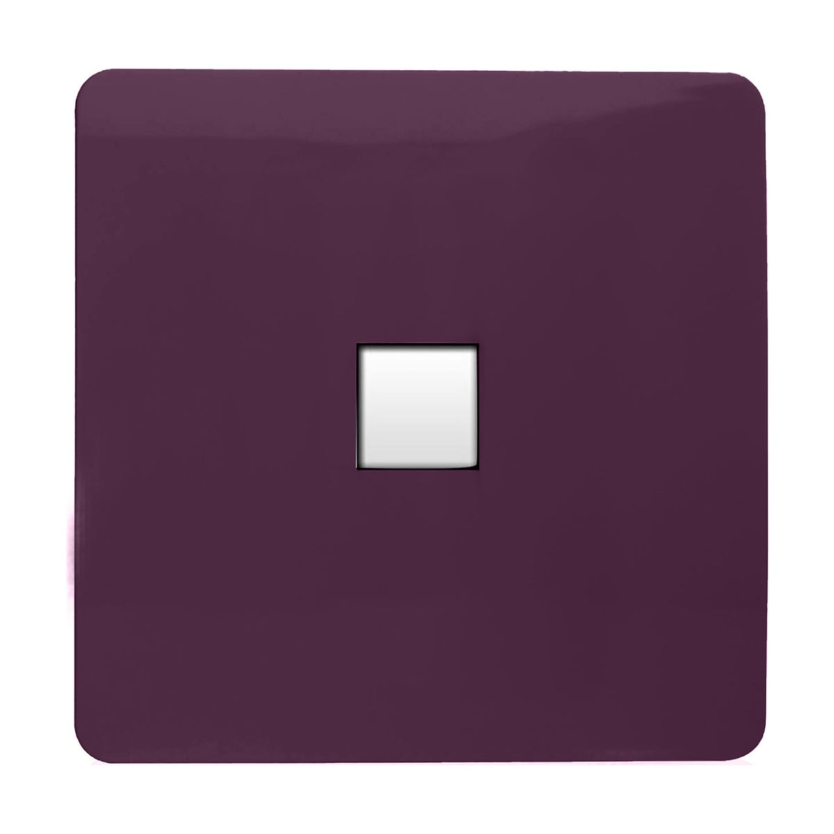 1 Gang Ethernet Outlet in plum, screwless square plate with a single white RJ45 data module, shown on a plain white background.