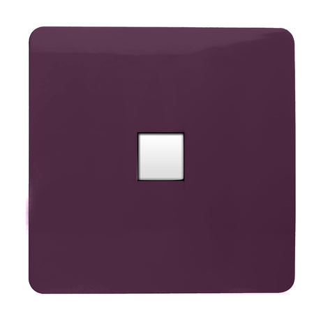 1 Gang Ethernet Outlet in plum, screwless square plate with a single white RJ45 data module, shown on a plain white background.