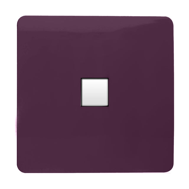 1 Gang Ethernet Outlet in plum, screwless square plate with a single white RJ45 data module, shown on a plain white background.