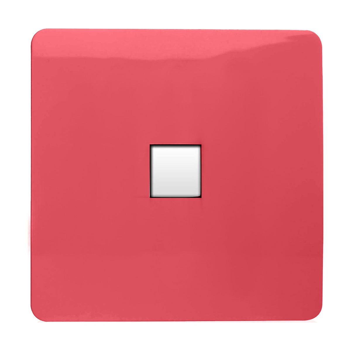 1 Gang Ethernet Outlet in strawberry pink, square screwless plate with single white data port, shown on a plain white background.