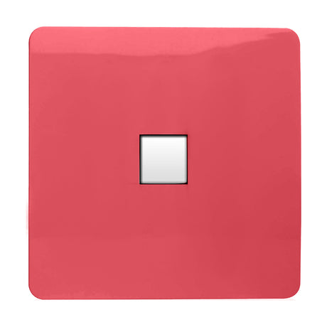 1 Gang Ethernet Outlet in strawberry pink, square screwless plate with single white data port, shown on a plain white background.