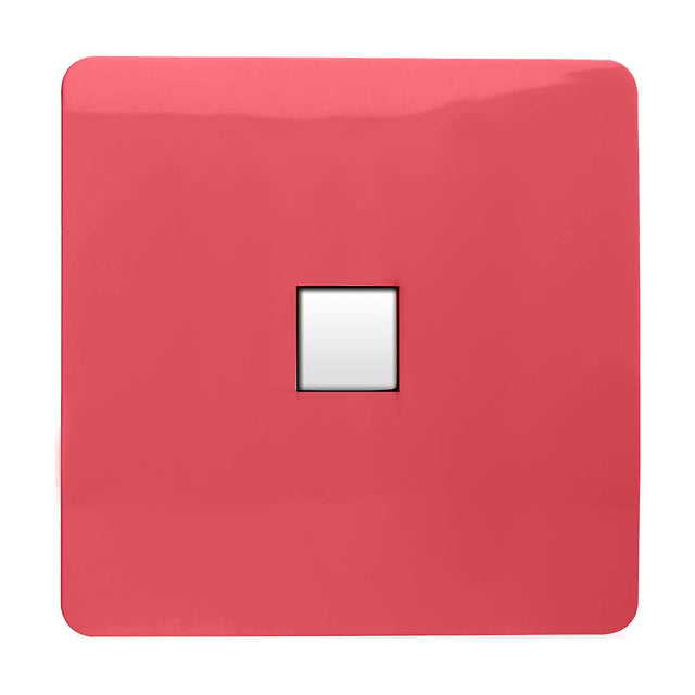 1 Gang Ethernet Outlet in strawberry pink, square screwless plate with single white data port, shown on a plain white background.