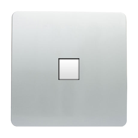 1 Gang Ethernet Outlet in platinum silver, a flat square screwless faceplate with a single central data port, shown on a plain white background.