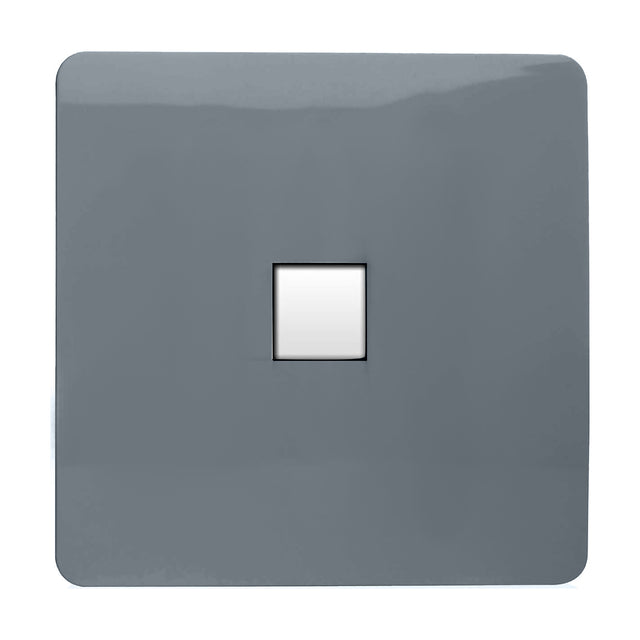 1 Gang Ethernet Outlet in warm grey with a screwless square plate and single white RJ45 port, shown on a plain white background.