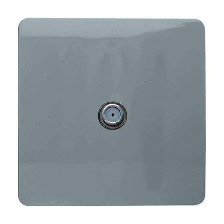 1 Gang Satellite Outlet in cool grey, a flat screwless square wallplate with a single central F-type connector, shown on a plain white background.