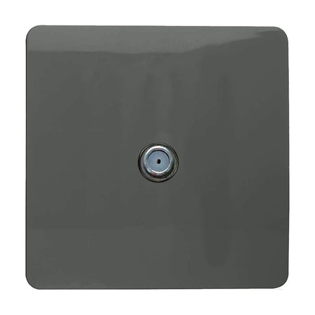 1 Gang Satellite Outlet in charcoal, a screwless square plate with a central chrome F-type connector, shown on a plain white background.