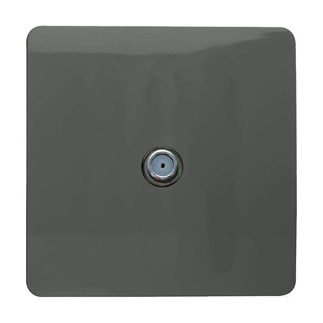 1 Gang Satellite Outlet in charcoal, a screwless square plate with a central chrome F-type connector, shown on a plain white background.