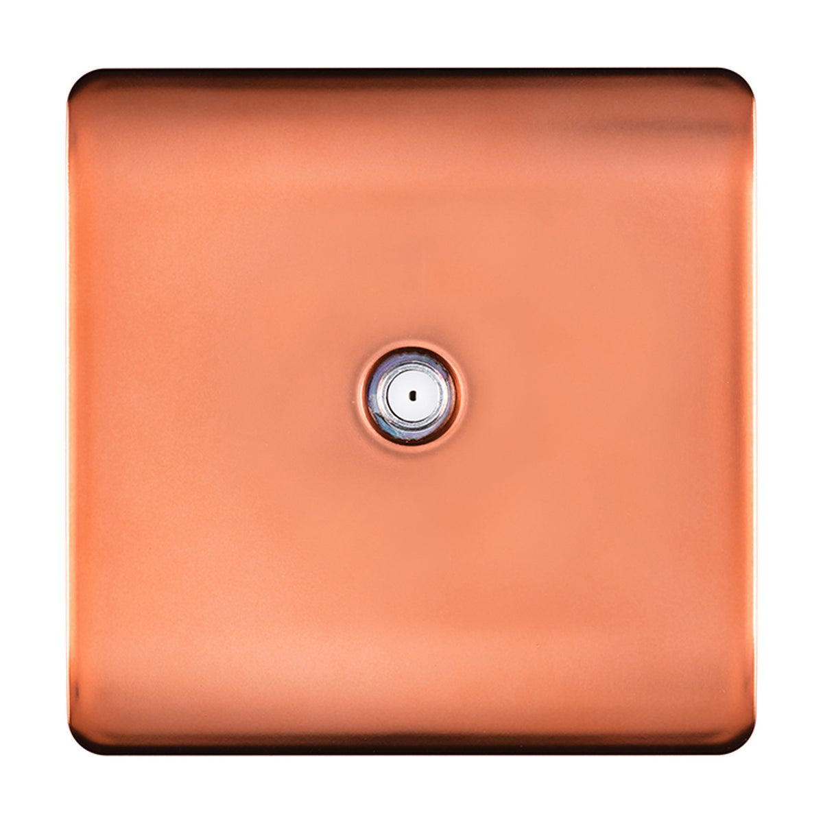 1 Gang Satellite Outlet in copper, a screwless square plate with a central F-type connector, shown on a plain white background.