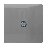1 Gang Satellite Outlet in light grey, a square screwless plate with a single central F-type connector, shown on a plain white background.