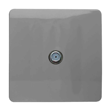 1 Gang Satellite Outlet in light grey, a square screwless plate with a single central F-type connector, shown on a plain white background.