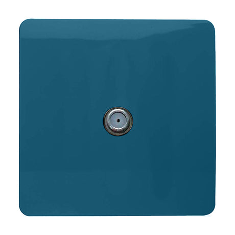 1 Gang Satellite Outlet in Ocean Blue, a screwless square plate with a central F-type connector, shown on a plain white background.