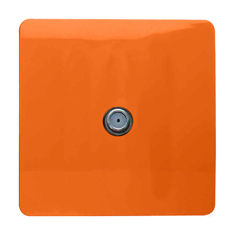 1 Gang Satellite Outlet in orange, a screwless square plate with a central F-type connector, shown on a plain white background.