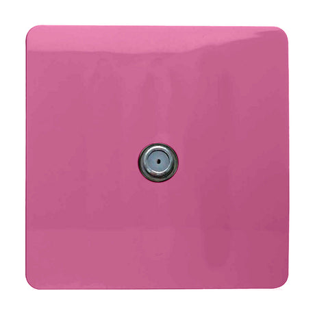 1 Gang Satellite Outlet in pink, square screwless plate with a single chrome F-type connector, shown on a plain white background.