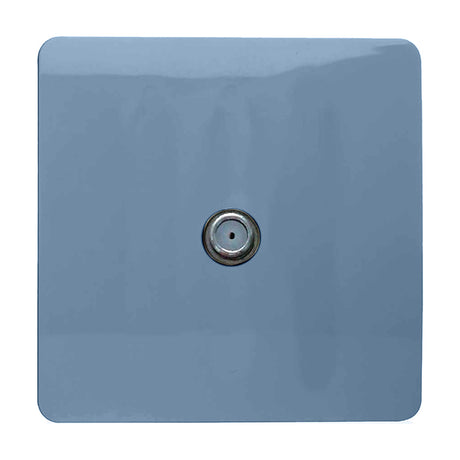1 Gang Satellite Outlet in sky blue, square screwless flat plate with a single F-type connector, shown on a plain white background.