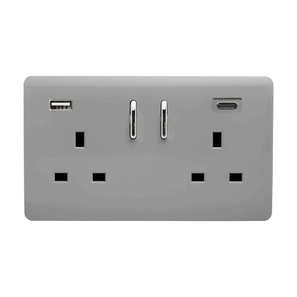 2 Gang Double 13A 45W USB-A/C Socket - Light Grey