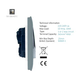 1 Gang 2 Way Light Switch - Cool Grey