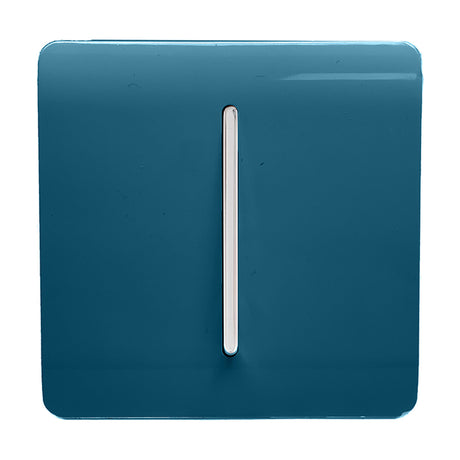 1 Gang 2 Way Light Switch in Midnight Blue with a flat screwless plate and central chrome rocker, shown against a plain white background.