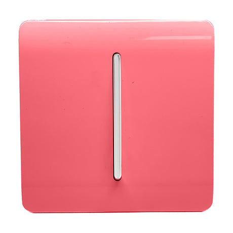 1 Gang 2 Way Light Switch in Strawberry, a screwless square plate with a single vertical chrome rocker, shown on a plain white background.