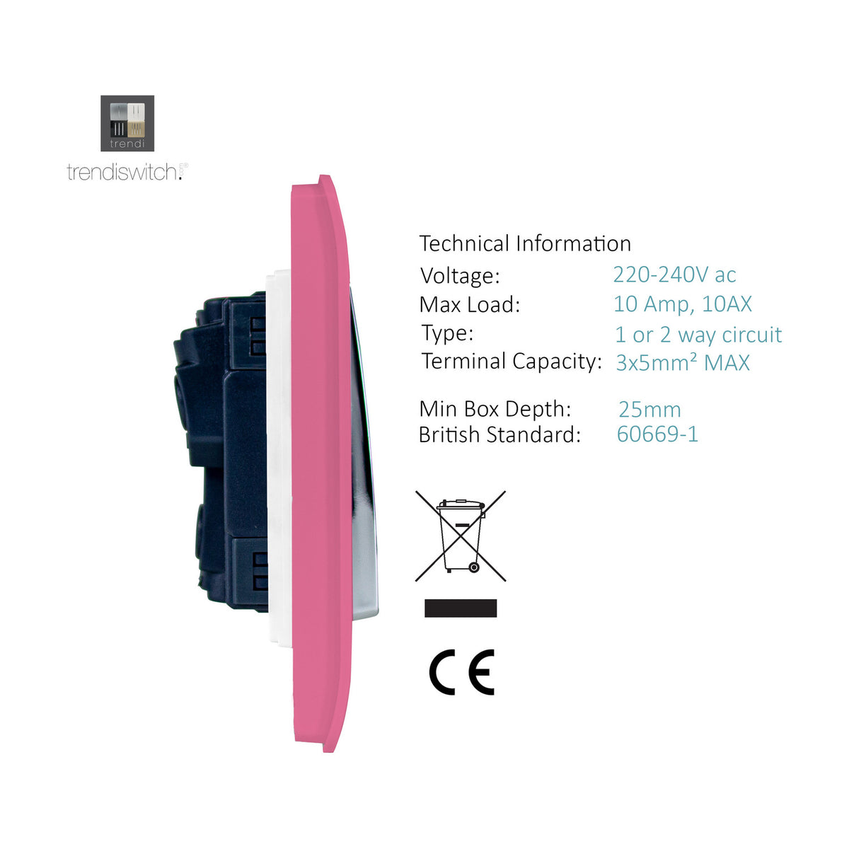 4 Gang Twin 2 Way Light Switch - Pink