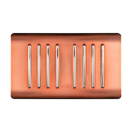8 Gang Twin 2 Way Light Switch in copper with chrome rocker switches on a screwless plate, shown on a plain white background.