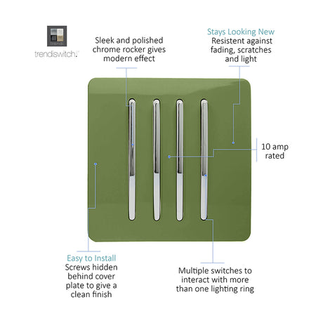 4 Gang Single 2 Way Light Switch - Moss Green