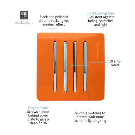 4 Gang Single 2 Way Light Switch - Orange