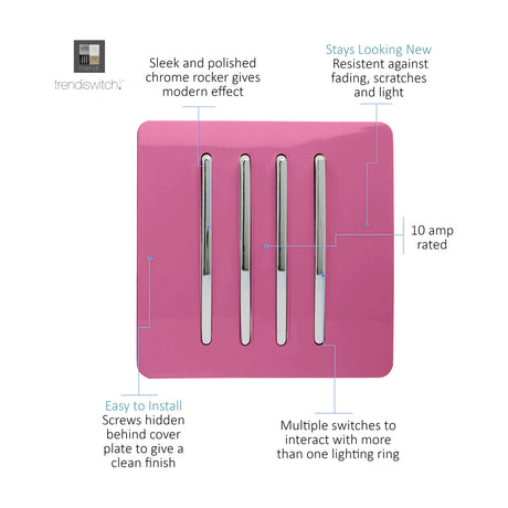 4 Gang Single 2 Way Light Switch - Pink