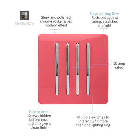 4 Gang Single 2 Way Light Switch - Strawberry