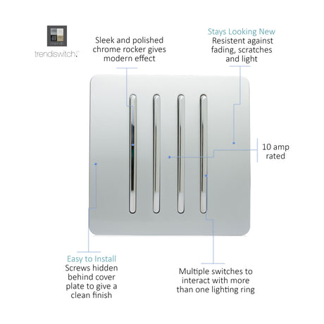 4 Gang Single 2 Way Light Switch - Platinum Silver