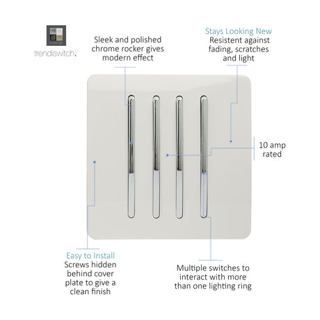 4 Gang Single 2 Way Light Switch - Ice White