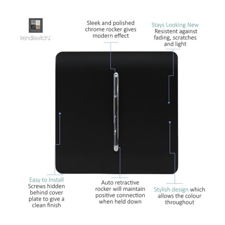1 Gang Retractive Light Switch - Matt Black