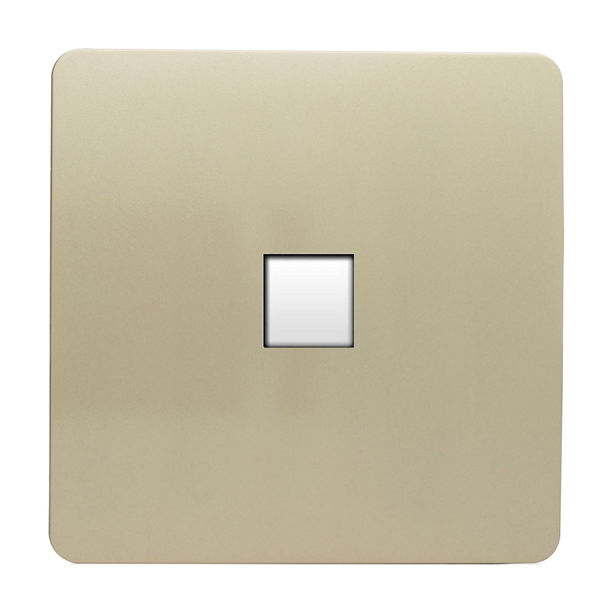 1 Gang Telephone Outlet in champagne gold, square flat screwless plate with a single central jack socket, shown on a plain white background.