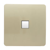 1 Gang Telephone Outlet in champagne gold, square flat screwless plate with a single central jack socket, shown on a plain white background.