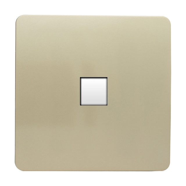1 Gang Telephone Outlet in champagne gold, square flat screwless plate with a single central jack socket, shown on a plain white background.