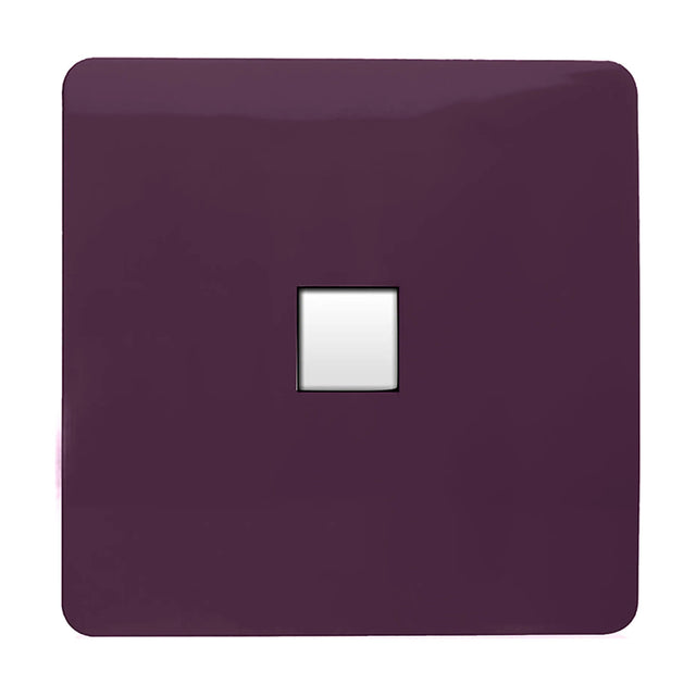 1 Gang Telephone Outlet in plum, a screwless square plate with a single white RJ11 socket, shown on a plain white background.