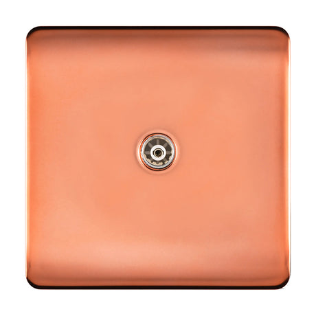 1 Gang TV Aerial Outlet in copper, square screwless plate with a central coaxial socket, shown on a plain white background.