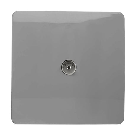 1 Gang TV Aerial Outlet in light grey, square screwless plate with a single chrome coaxial connector, shown on a plain white background.