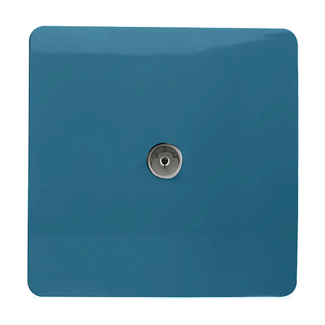 1 Gang TV Aerial Outlet in Midnight Blue, a square screwless plate with a central coaxial connector in chrome, shown on a plain white background.