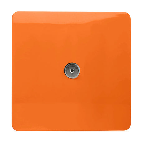1 Gang TV Aerial Outlet in orange, a screwless square polycarbonate plate with a central coaxial connector, shown on a plain white background.