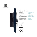 1 Gang Double 20A Light Switch - Navy Blue
