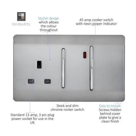 45A Cooker Control Unit - Brushed Steel
