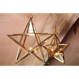 Large Glass Star Christmas Candle Holder - Antique Brass