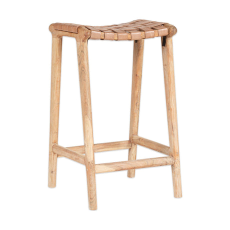 Adembi Woven Leather Counter Stool - Natural & Brown